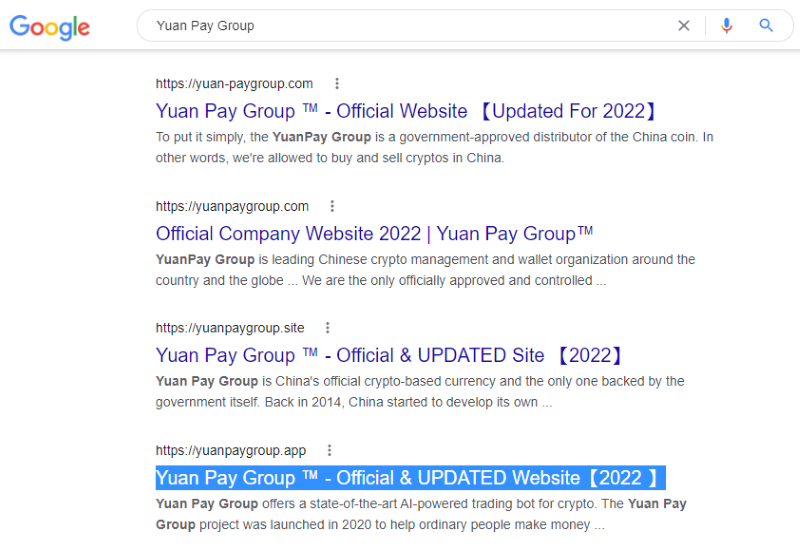 Yaun Pay Group Scam on Google